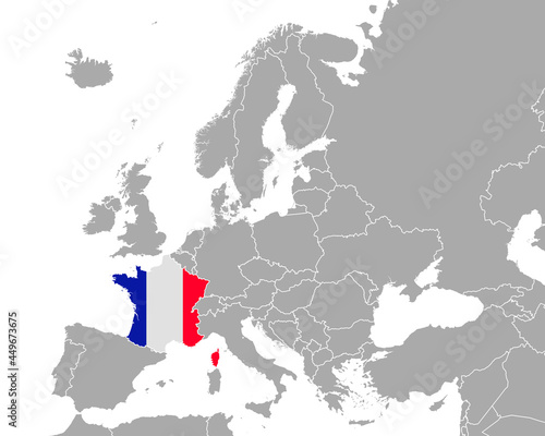 Karte und Fahne von Frankreich in Europa