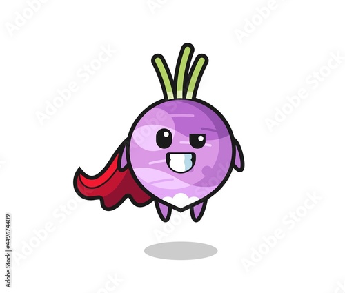 the cute turnip character as a flying superhero