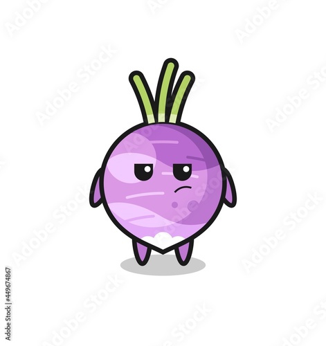 cute turnip character with suspicious expression