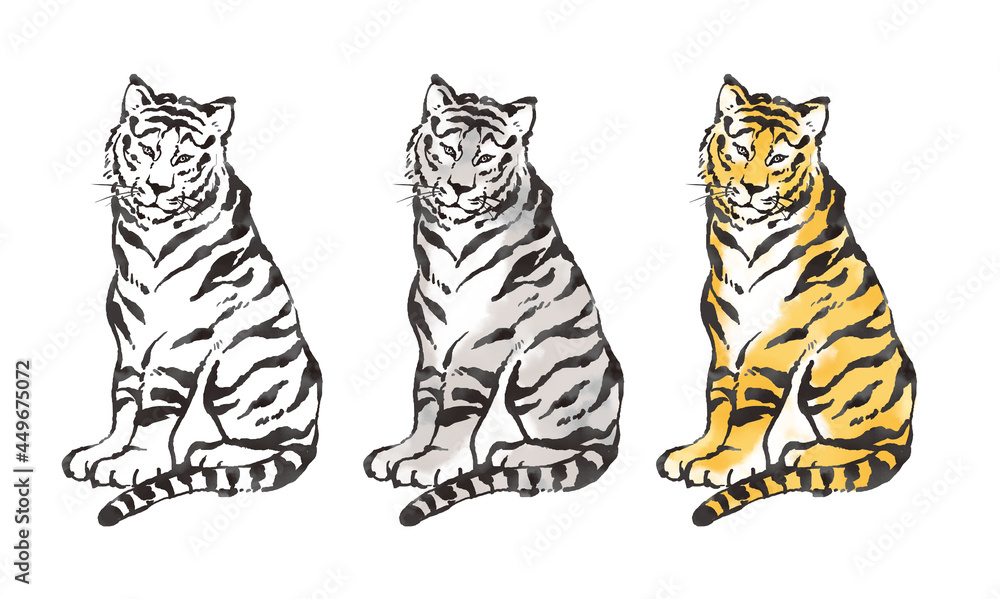 イラスト素材 年賀状 水墨画風のかっこいい虎のイラストレーション Stock Illustration Adobe Stock