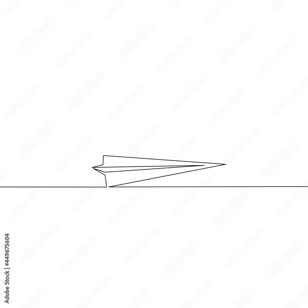 Continuous line drawing of paper plane, object one line, single line art, vector illustration