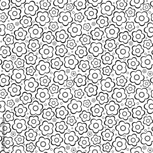 Tiny flowers seamless or repeat pattern black and white background, cloth, wallpaper, swatch, print 