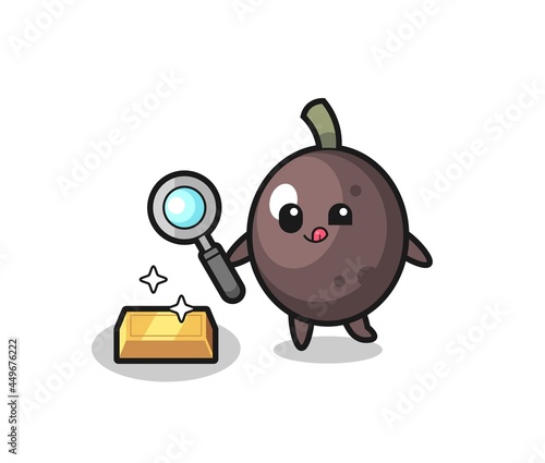 black olive character is checking the authenticity of the gold bullion