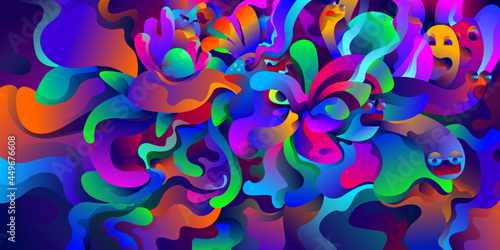 Colorful abstract background with multiple objects and elements for banner, wallpaper, and landing page