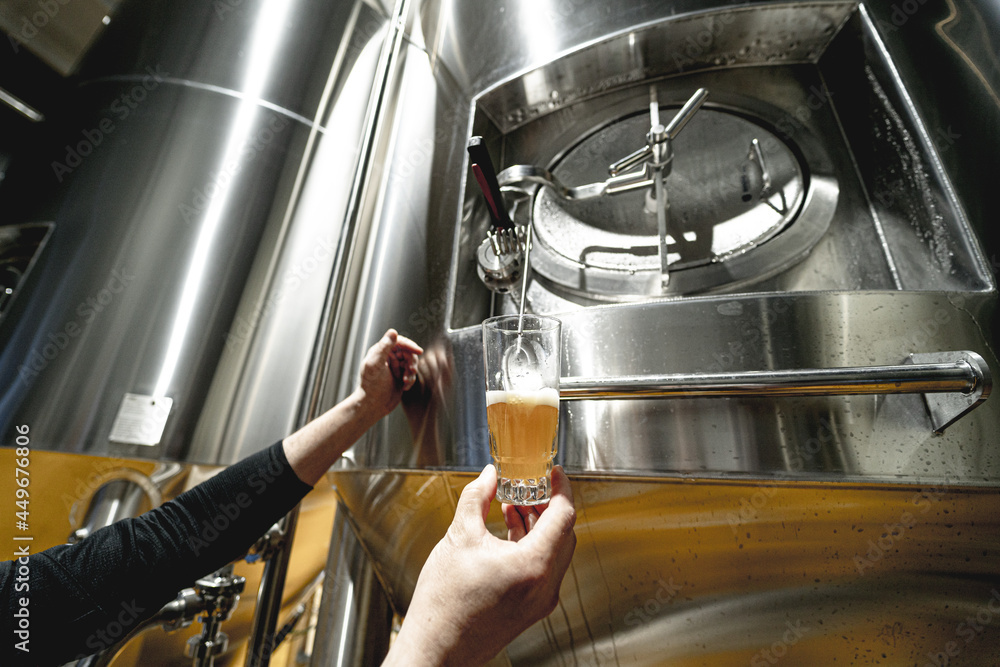 Obraz premium Craft beer brewing equipment in privat brewery