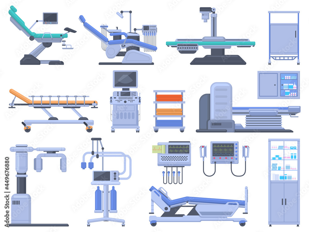 Medical Machine Names Healthcare hospital clinic medical diagnostic equipment devices set ...