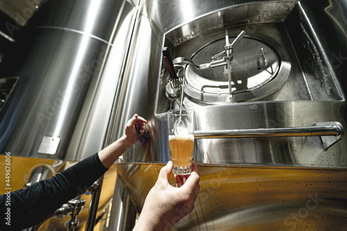 Canvas Print Craft beer brewing equipment in privat brewery