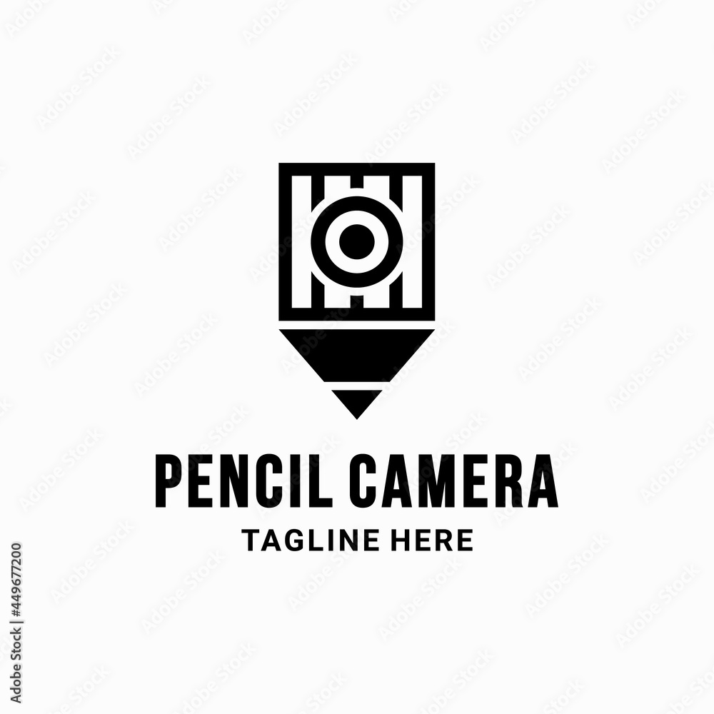 Pencil And Camera .Unique Vector design double meaning logo combination