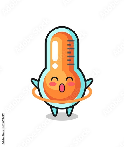 cute thermometer cartoon is playing hula hoop