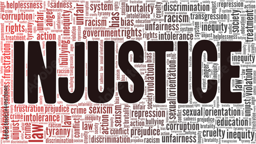 Injustice vector illustration word cloud isolated on a white background.