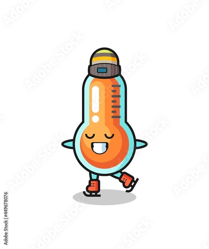 thermometer cartoon as an ice skating player doing perform
