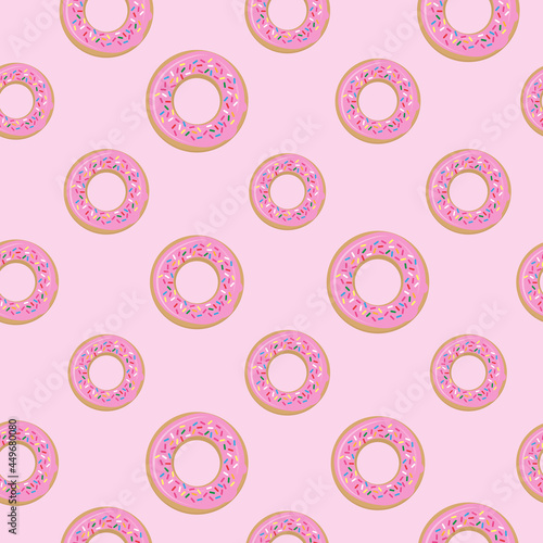 Pink seamless pattern with donuts.
