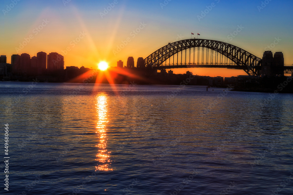 Sydney Bridge Sun rise from balmain