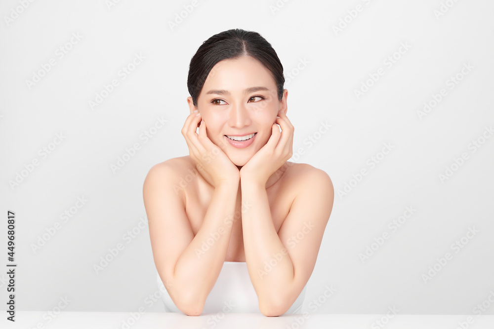 Beautiful young asian woman with clean fresh skin on white background, Face care, Facial treatment, Cosmetology, beauty and spa, Asian women portrait. Beautiful young asian woman with clean fresh skin on white background, Face care, Facial treatment, Cosmetology, beauty and spa, Asian women portrait.