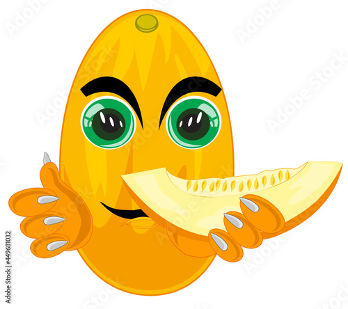 Comic illustration of the cartoon of the alive vegetable ripe melon