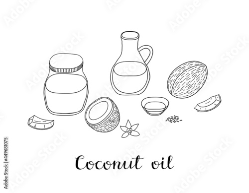 Hand drawn outline coconut oil.
