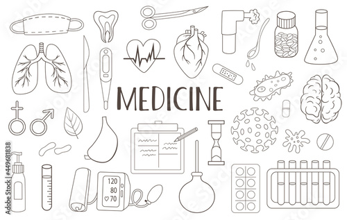 Set of medical and health care doodles