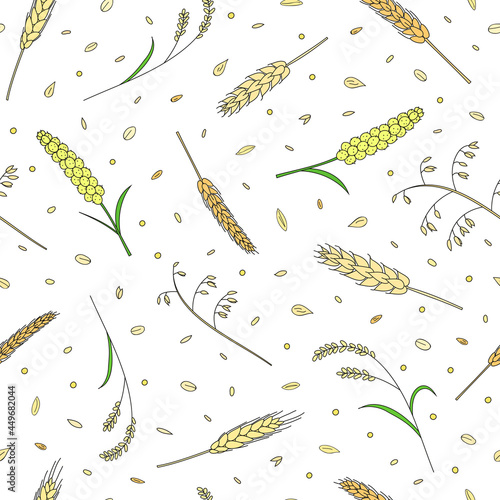 Seamless pattern with cereals and grains.