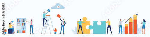 flat vector business people team working meeting and set cartoon character design for web design and mobile application concept