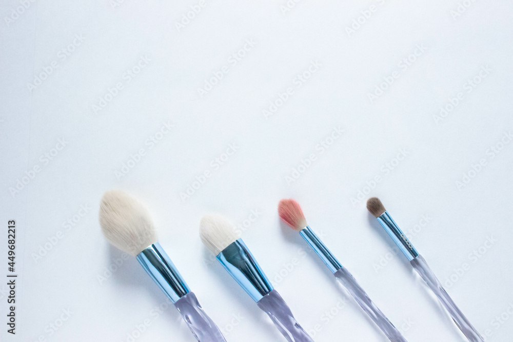 Brushes a flat lay with copy space. Beauty cosmetic makeup product layout. Stylish design. Creative fashionable concept. Cosmetics make-up brushes collection on a white background, top view.
Brushes a flat lay with copy space. Beauty cosmetic makeup product layout. Stylish design. Creative fashionable concept. Cosmetics make-up brushes collection on a white background, top view.