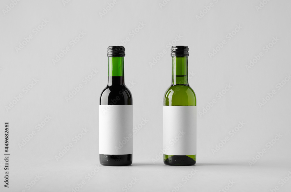 Wine Quarter / Mini Bottle Mock-Up - Two Bottles. Blank Label Wine Quarter / Mini Bottle Mock-Up - Two Bottles. Blank Label
