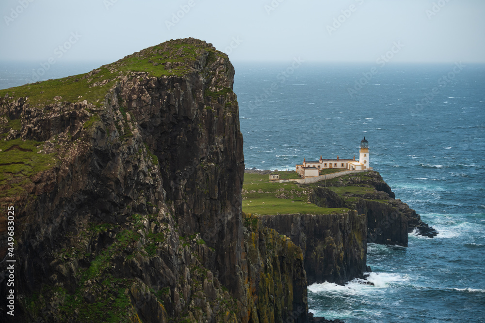 Old abandoned lighthouse at Neist Point on the Isle of Skye. 