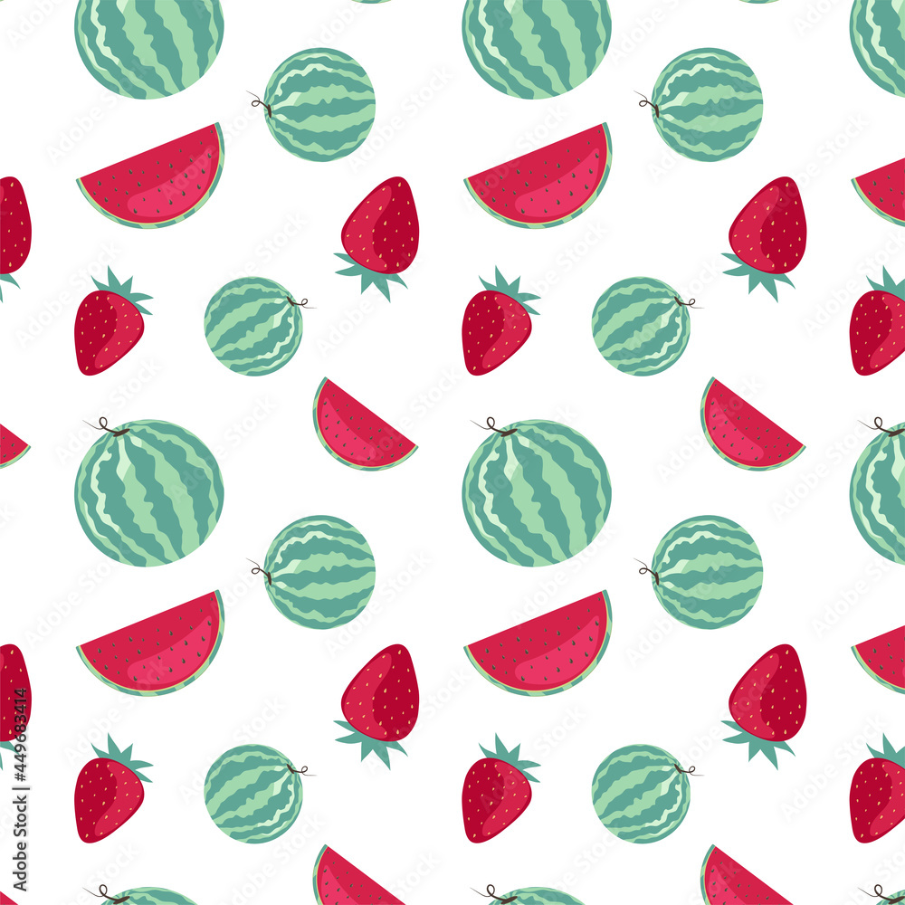 Seamless pattern with watermelons and strawberries on white background Seamless pattern with watermelons and strawberries on white background