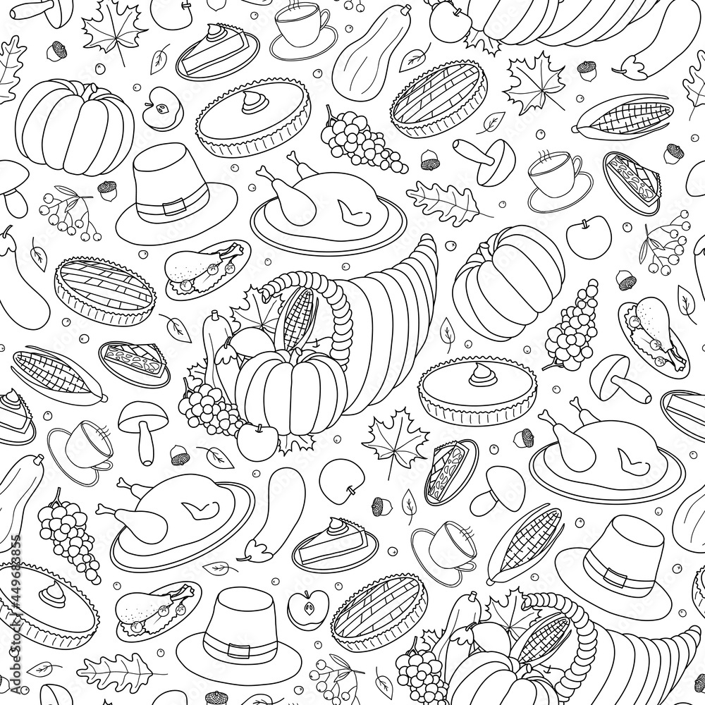 Seamless pattern with Thanksgiving items. Seamless pattern with Thanksgiving items.