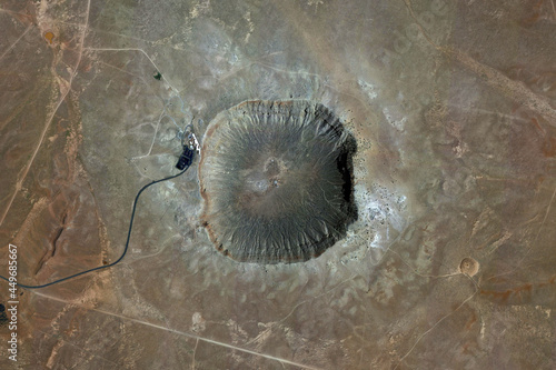 Barringer Meteor Crater looking down aerial view from above, bird’s eye view Barringer Crater, Coconino County, Arizona, USA photo