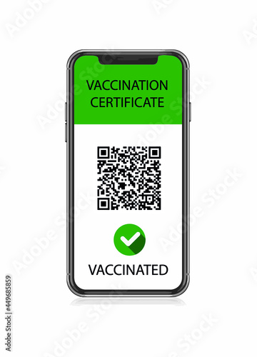 vector illustration smartphone with vaccination certificate isolated