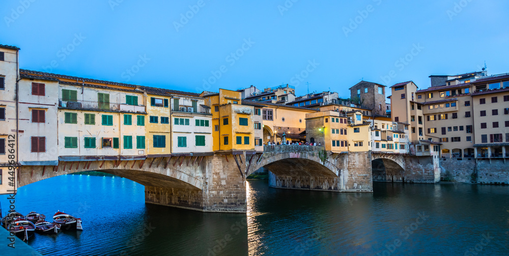Sunset on Ponte Vecchio - Old Bridge - in Florence, Italy. Amazing blue light before the evening.