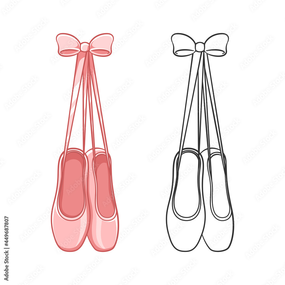 Hanging pink Pointe shoes clipart, ballet shoes tied up with a bow