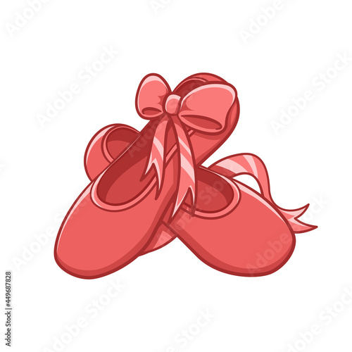 Red pointe shoes clipart with bow, ballet shoes simple flat vector illustration. Ballerina, ballet dancer footwear equipment sign symbol.
