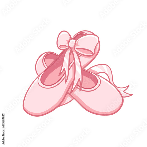 Pastel pink  pair of Pointe shoes with ribbon clipart, ballet shoes simple flat vector illustration. Ballerina, ballet dancer footwear equipment sign symbol.