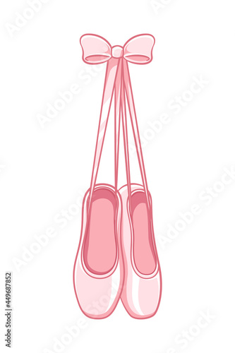 Hanging pair of pastel pink Pointe shoes clipart, ballet shoes simple flat vector illustration. Ballerina, ballet dancer footwear equipment sign symbol.
