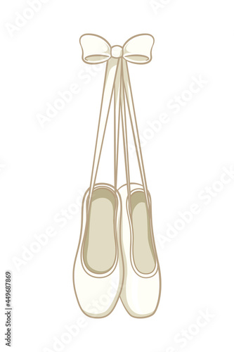 Hanging white Pointe shoes clipart, ballet shoes simple flat vector illustration. Ballerina, ballet dancer footwear equipment sign symbol.