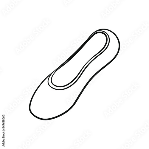 Single flat shoe outline. Pointe shoes clipart, ballet shoes simple flat vector illustration. Ballerina, ballet dancer footwear equipment sign symbol. Easy coloring book page activity for kids.