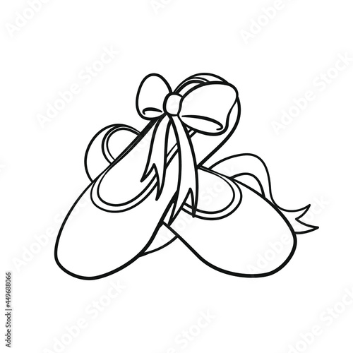 Pointe shoes clipart, ballet shoes with bow outline simple flat vector illustration. Ballerina, ballet dancer footwear equipment sign symbol. Easy coloring book page activity for kids.