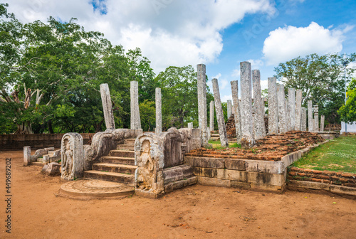 Anuradhapura, guardian statue at Thuparama Dagoba in the Mahavihara (The Great Monastery), Cultural Triangle of Sri Lanka. photo