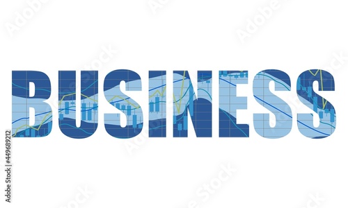 Double exposure business word and financial market chart.