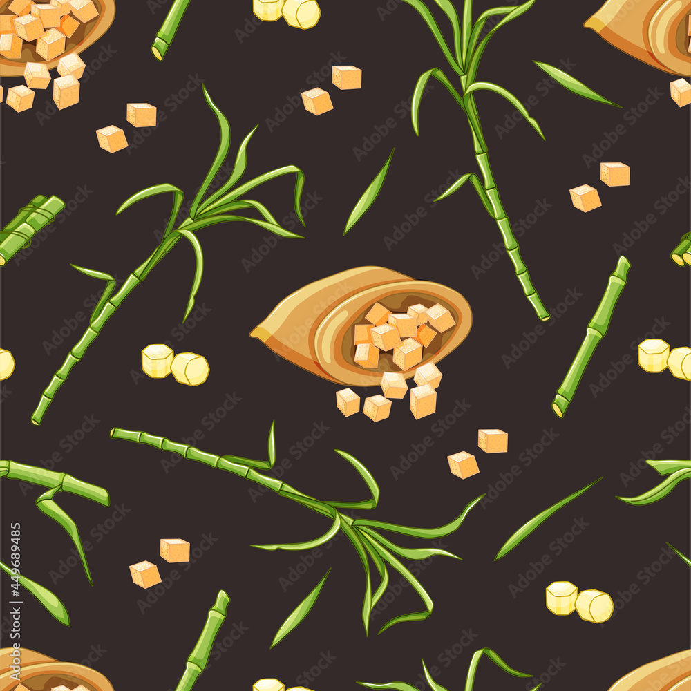 Sugarcane Stems And Leaves A Bag Of Sugar Seamless Pattern Vector sugarcane-stems-and-leaves-a-bag-of-sugar-seamless-pattern-vector