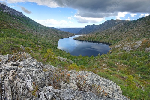 Fototapeta Naklejka Na Ścianę i Meble -  a view of a rocky mountain and lake