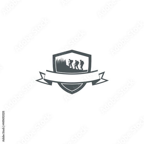 Sport silhouettes Hiking climbing achievement leader Vector logo
