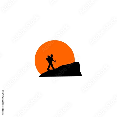 Sport silhouettes Hiking climbing achievement leader Vector logo