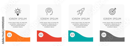 Business infographic Vector with 4 steps. Used for presentation,information,education,connection,marketing, project,strategy,technology,learn,brainstorm,creative,growth,abstract,stairs,idea,text,work.