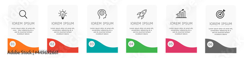 Business infographic Vector with 6 steps. Used for presentation,information,education,connection,marketing, project,strategy,technology,learn,brainstorm,creative,growth,abstract,stairs,idea,text,work.