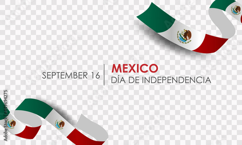 Caption: Mexican Independence Day, September 16. Vector illustration, fireworks balloons and ribbons with mexico flag. Realistic vector. photo