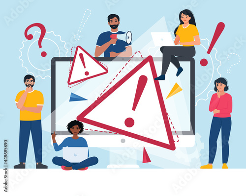Concept operating system error warning. 404 error web page. Vector flat illustration for web page, banner, presentation, social media, documents, posters.