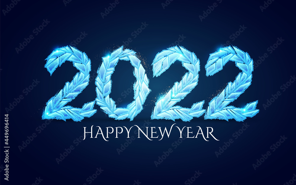 Happy new 2022 year ice effect text with light. Minimal text template Happy new 2022 year ice effect text with light. Minimal text template