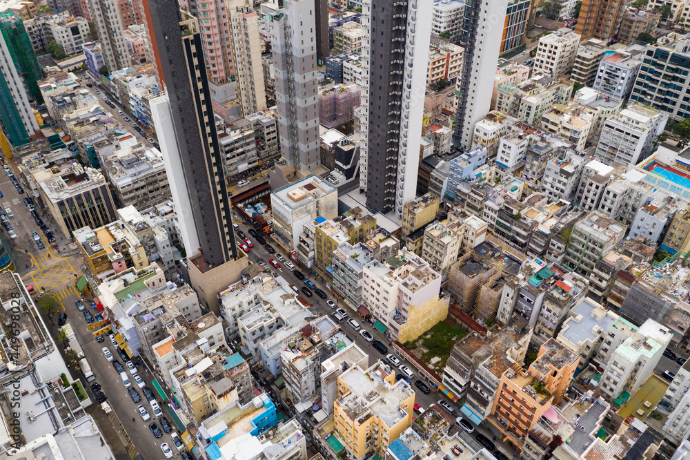 Fototapeta premium Top down view of Hong Kong city